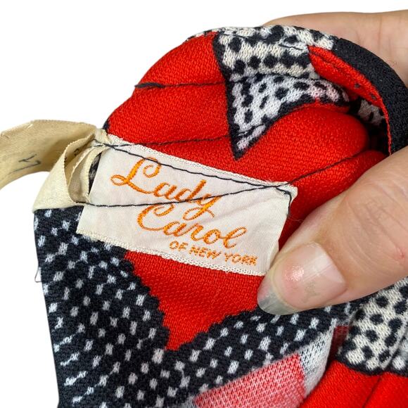 Vtg 60s Lady Carol Black Red Zig Zag A-line Mod Shift Dress SZ 12 - Picture 8 of 9